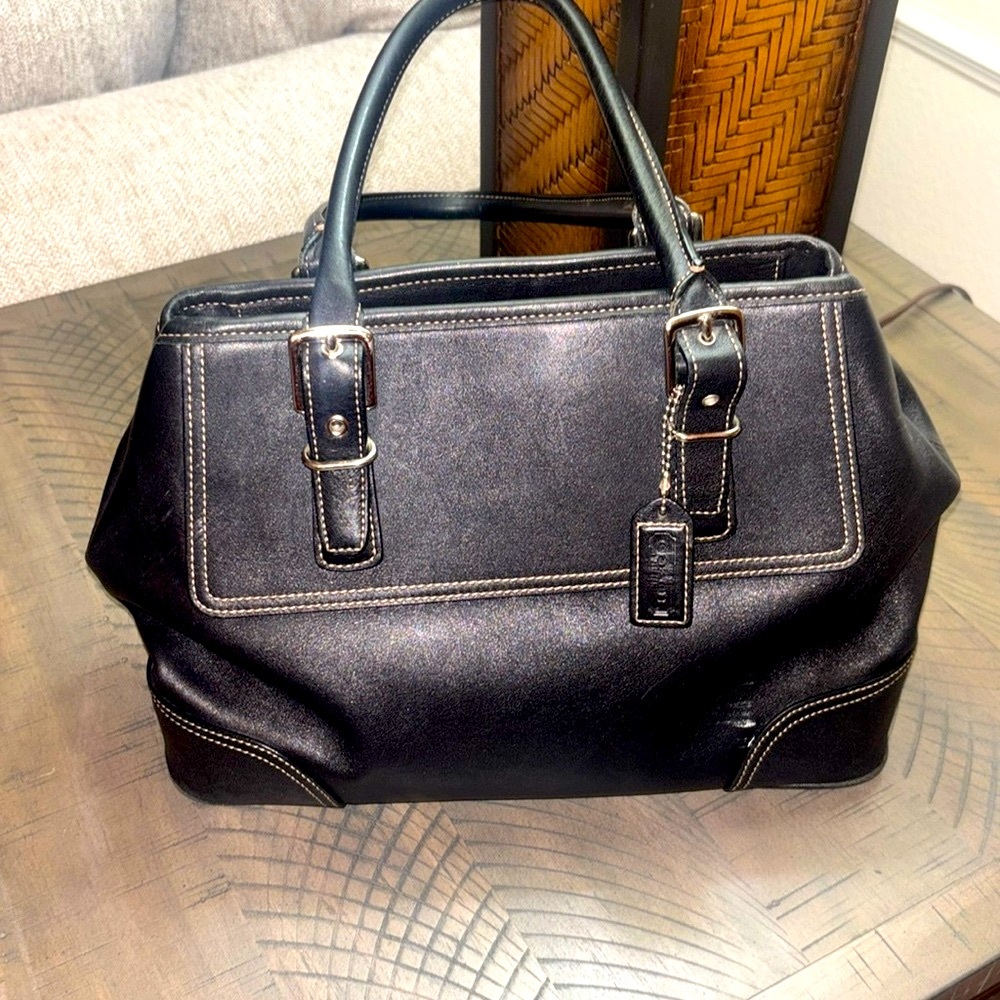 Coach Hampton Carryall 7555 Black Leather Satchel